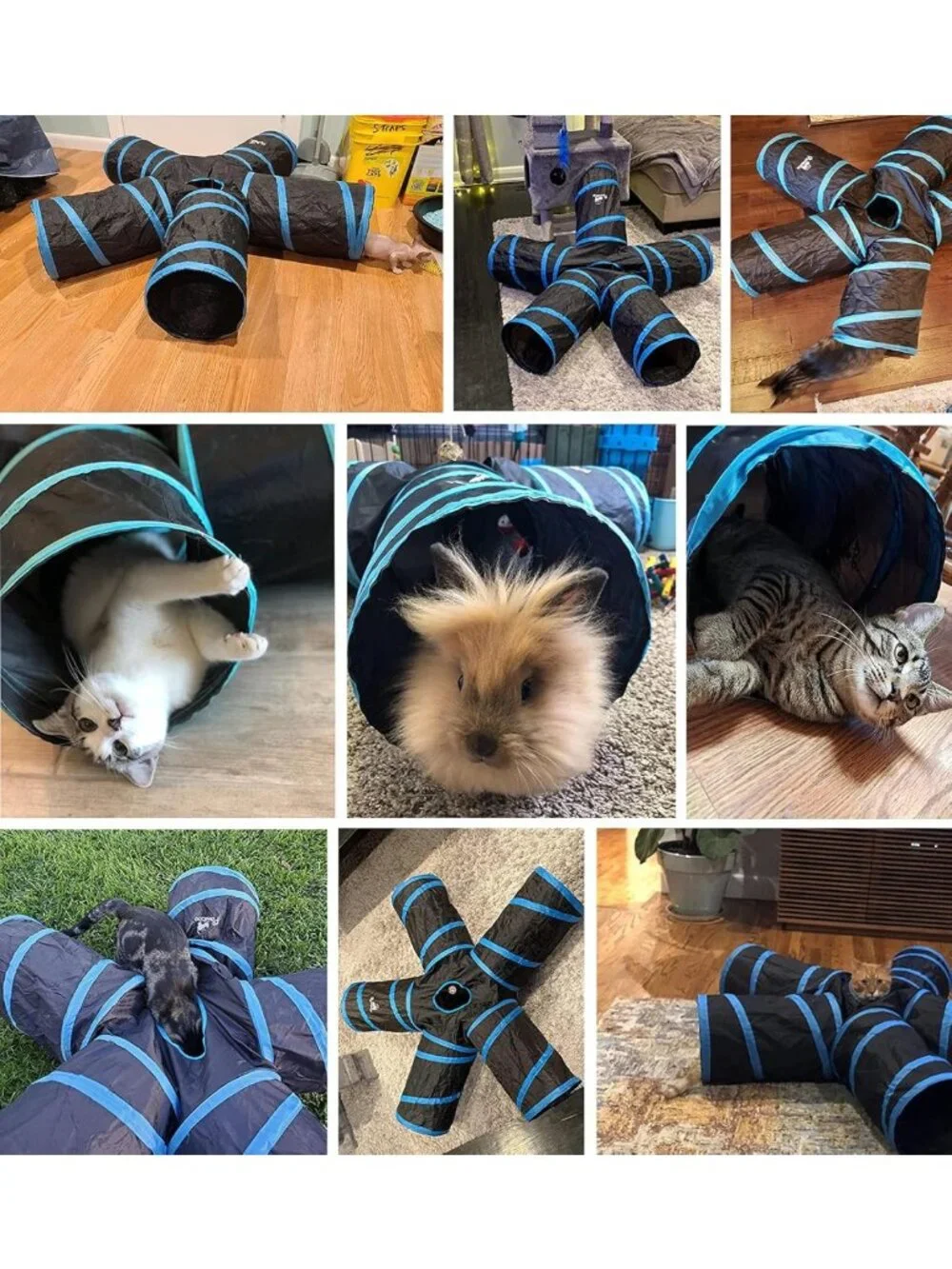 Interactive 5-Way Cat Tunnel Tube - Collapsible Play Tent with Balls & Bells